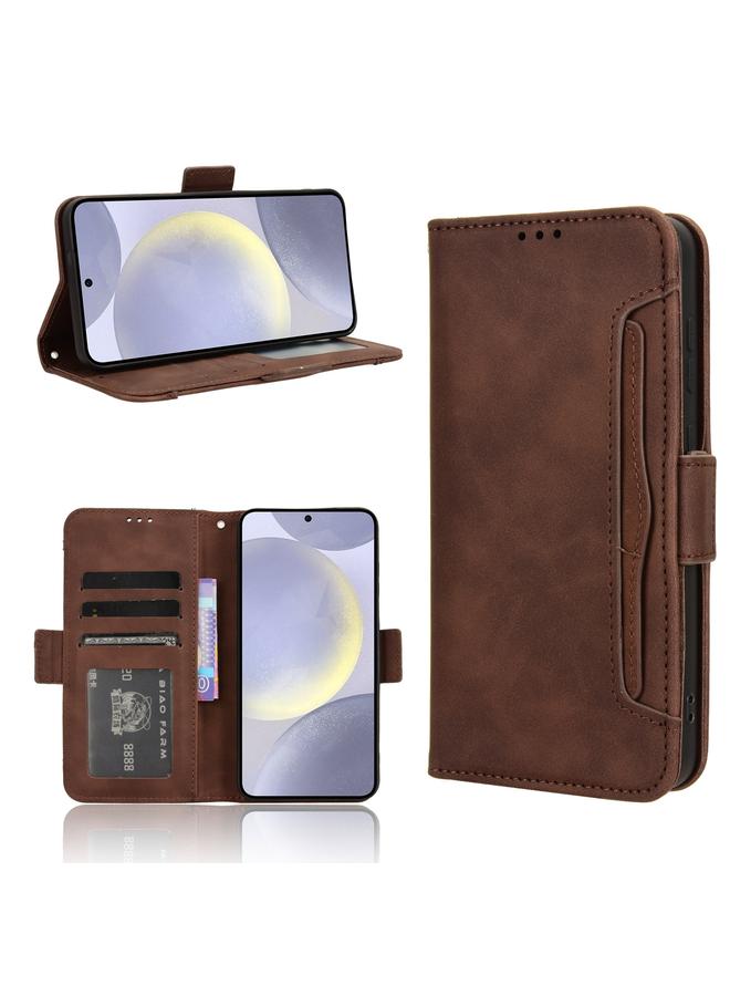 Green Tiger For Samsung Galaxy S24 5G Skin Feel Calf Texture Card Slots Leather Phone Case(Brown)