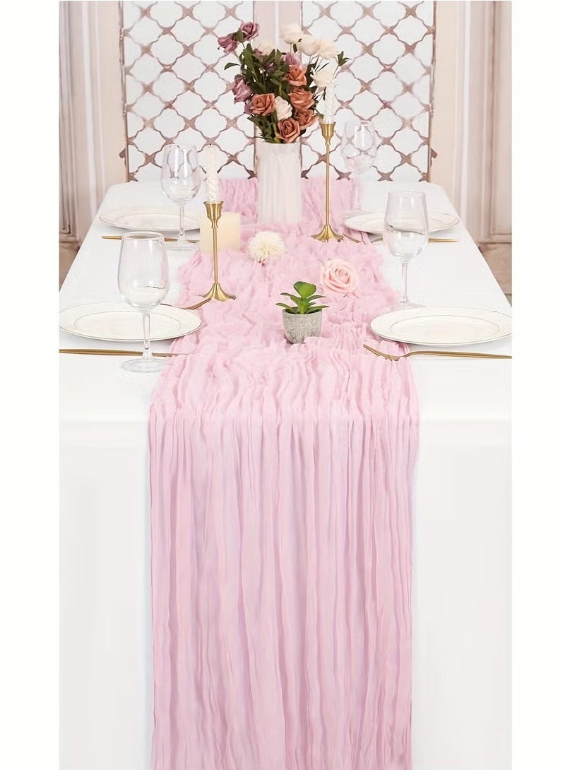 Hoasis 90*400CM Table Runners, Boho Gauze Table Runner, Translucent Table Runner Chessian Tablecloth for Wedding Reception Bridal Shower Party Decoration Table Centerpiece (Pink) - Image 2