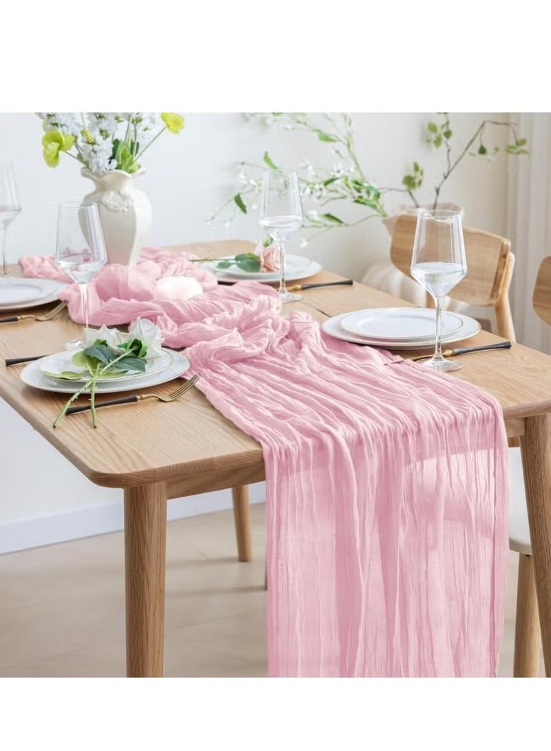Hoasis 90*400CM Table Runners, Boho Gauze Table Runner, Translucent Table Runner Chessian Tablecloth for Wedding Reception Bridal Shower Party Decoration Table Centerpiece (Pink) - Image 4