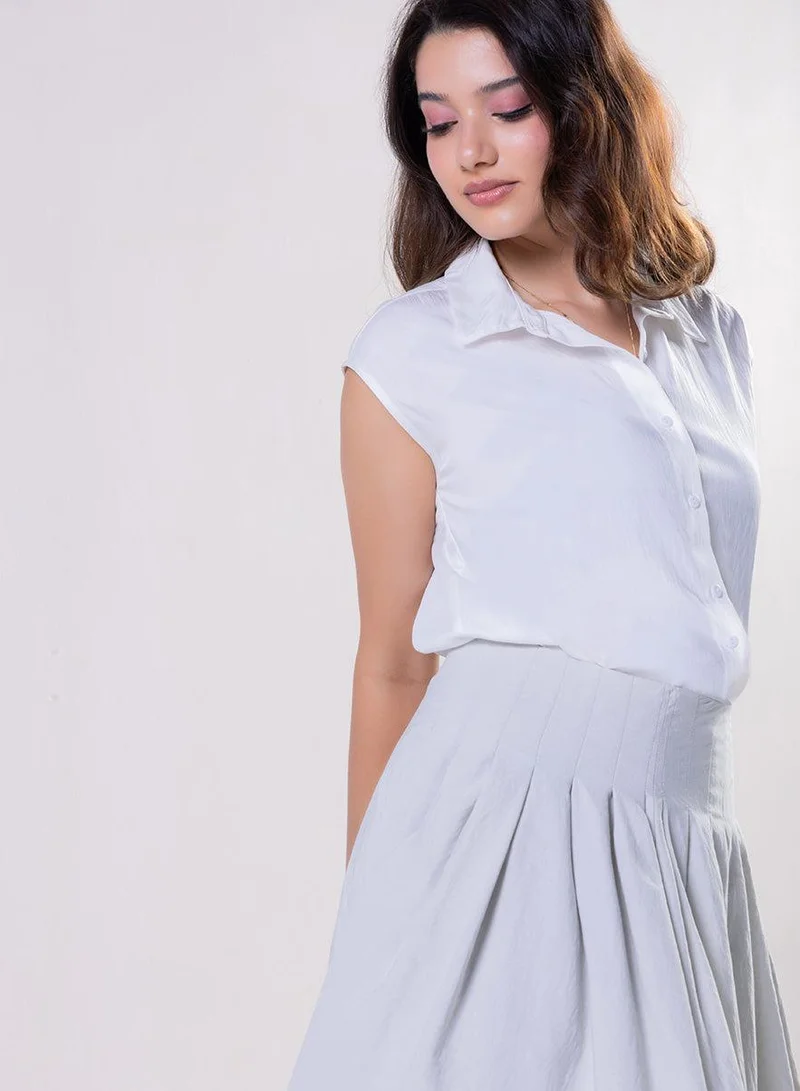 Zigzag Sleeveless Shirt Top -Off White