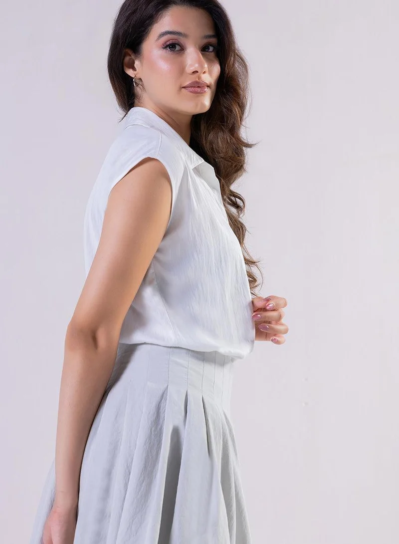 Zigzag  Sleeveless Shirt Top -Off White for Women | Best Price UAE