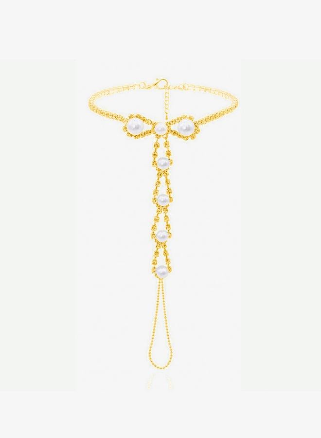 Take Two Toe Ring Anklet with Pearl Accents - Image 2