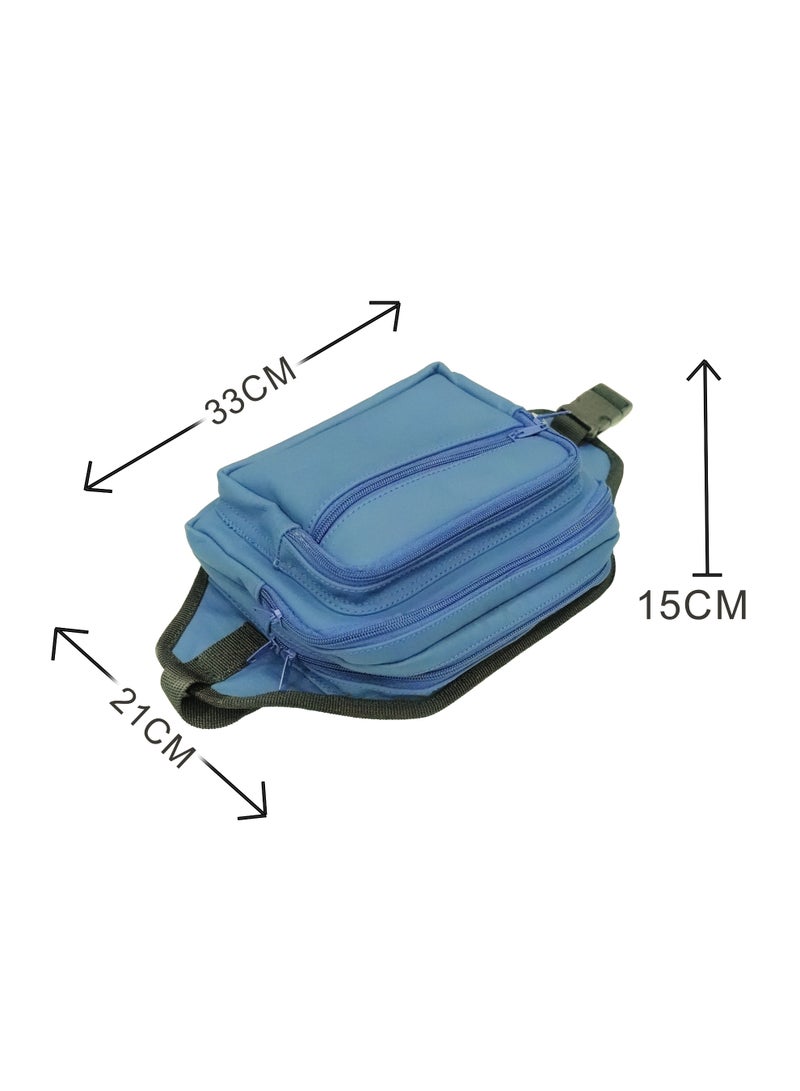 Luxury Blue Custom Belt Bag – Premium Travel Waist Bag with Multiple Zipper Compartments and Adjustable Strap - Image 3