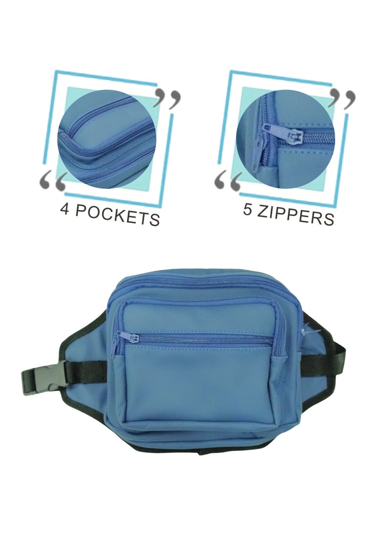 Luxury Blue Custom Belt Bag – Premium Travel Waist Bag with Multiple Zipper Compartments and Adjustable Strap - Image 4
