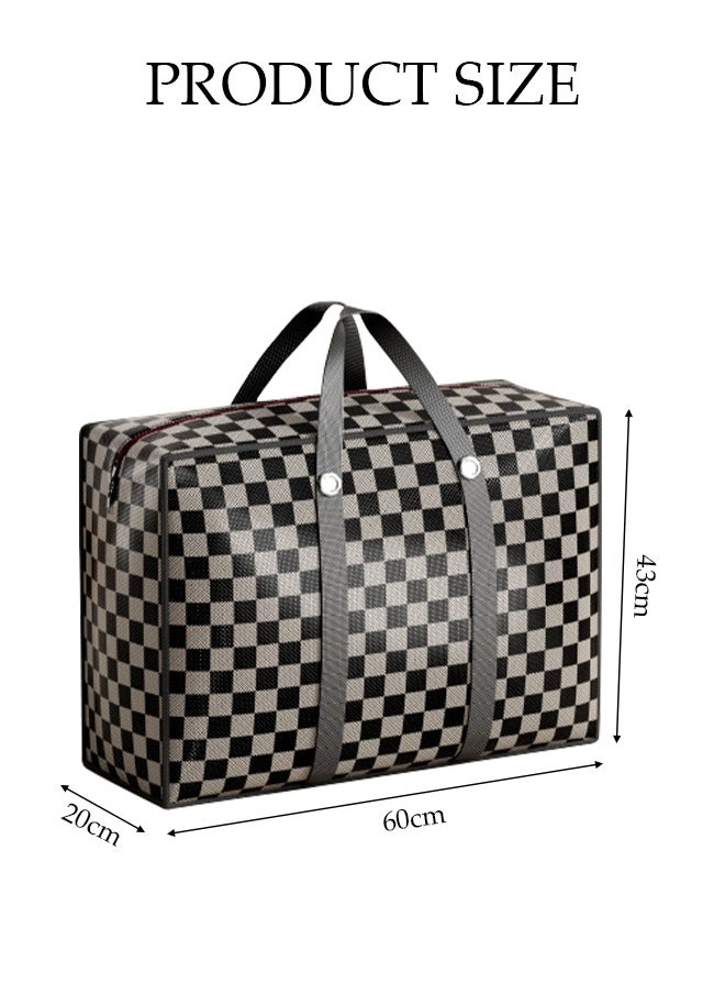 DUNISO 3 Pcs Quilt Storage Bag，Large Non-woven Storage Bag，Clothes Storage Bag，Moving Storage Bag，Quilted Clothing Storage Bag with Handle and Double Zipper，60*20*43cm，Black and White Grid  - Image 3