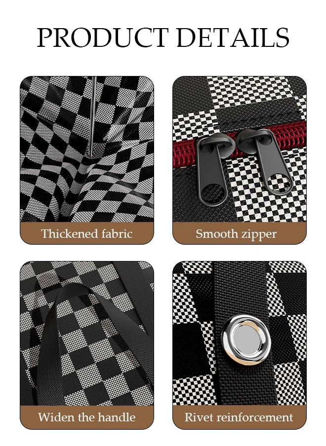 DUNISO 3 Pcs Quilt Storage Bag，Large Non-woven Storage Bag，Clothes Storage Bag，Moving Storage Bag，Quilted Clothing Storage Bag with Handle and Double Zipper，60*20*43cm，Black and White Grid  - Image 2