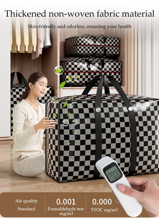 DUNISO 3 Pcs Quilt Storage Bag，Large Non-woven Storage Bag，Clothes Storage Bag，Moving Storage Bag，Quilted Clothing Storage Bag with Handle and Double Zipper，60*20*43cm，Black and White Grid  - Image 5