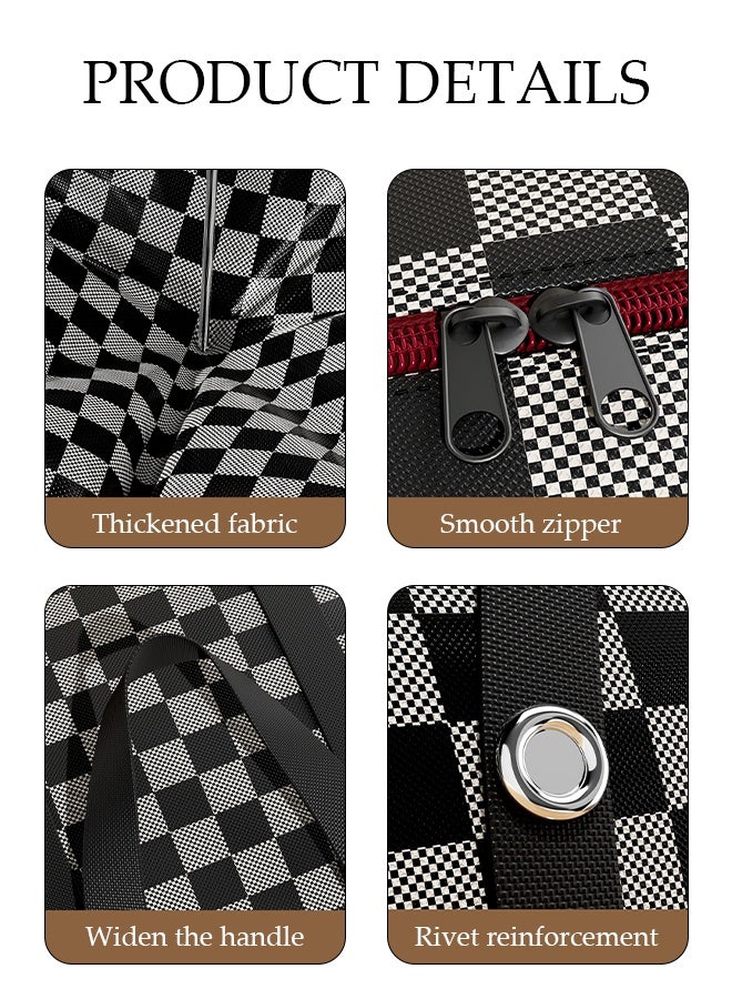 DUNISO 3 Pcs Quilt Storage Bag，Large Non-woven Storage Bag，Clothes Storage Bag，Moving Storage Bag，Quilted Clothing Storage Bag with Handle and Double Zipper，60*20*43cm，Black and White Grid  - Image 3