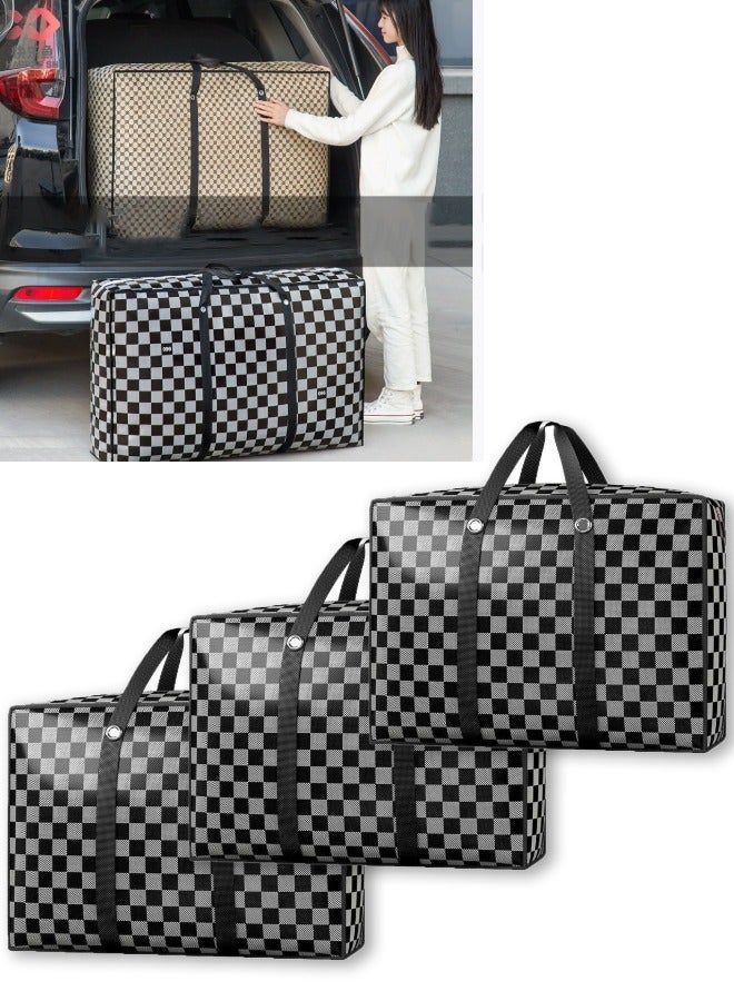 DUNISO 3 Pcs Quilt Storage Bag，Large Non-woven Storage Bag，Clothes Storage Bag，Moving Storage Bag，Quilted Clothing Storage Bag with Handle and Double Zipper，60*20*43cm，Black and White Grid  - Image 1