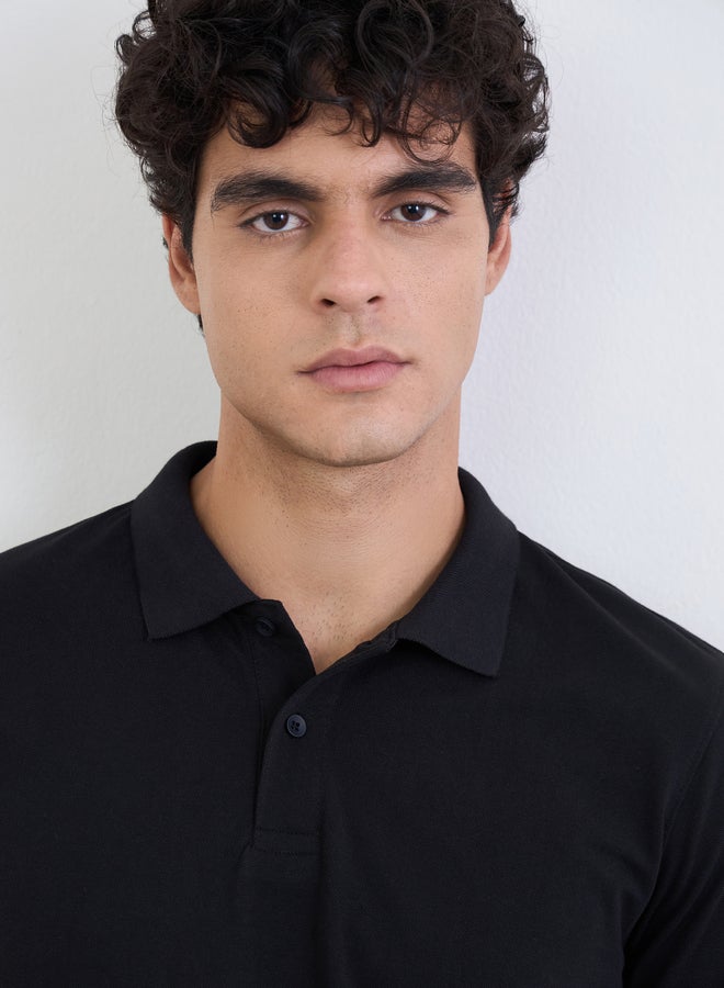 Styli Men Regular Fit Solid Pique Polo with Ribbed Collar - Image 3