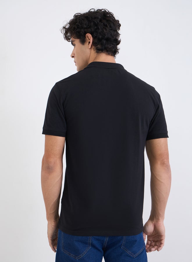 Styli Men Regular Fit Solid Pique Polo with Ribbed Collar - Image 4