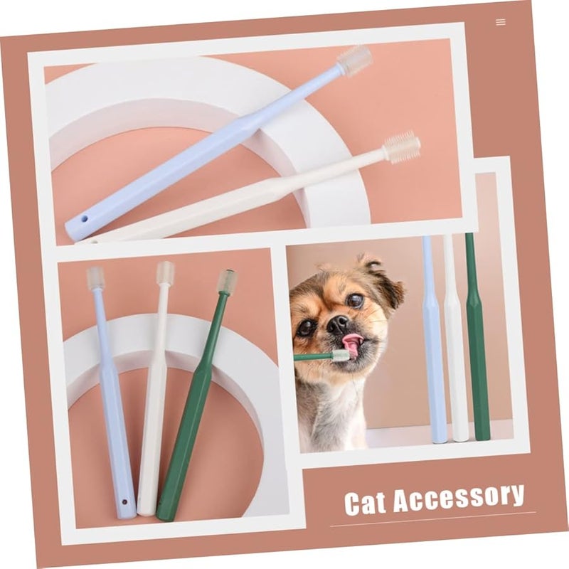 مجموعة فرشاة أسنان للحيوانات الأليفة مكونة من قطعتين للكلاب والقطط، بشعيرات ناعمة ومقبض مريح - Image 4