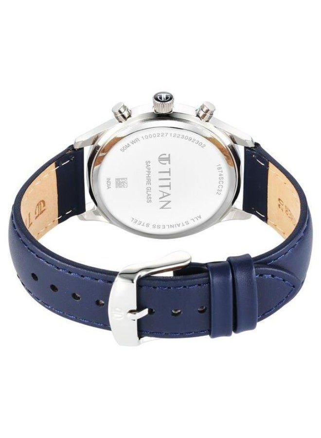 TITAN Sapphire Quartz Multifunction Silver Dial Blue Leather Strap Watch for Men - 1874SL04 - Image 5