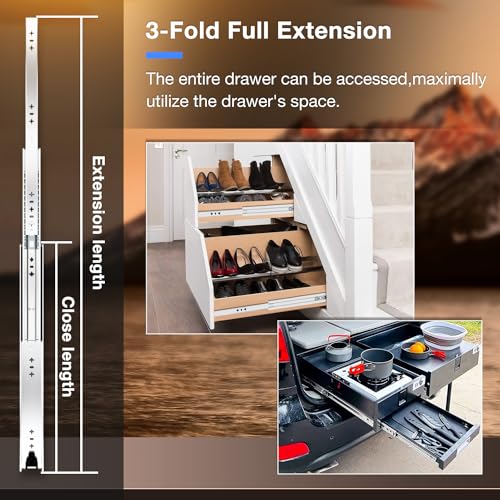 REGUDA Heavy Duty Drawer Slides Full Extension Runners 12 14 16 18 20 22 24 26 28 30 32 34 36 38 40 Inch Side Mount Rails for Drawer Capacity 229 lb 1 Pair - Image 4