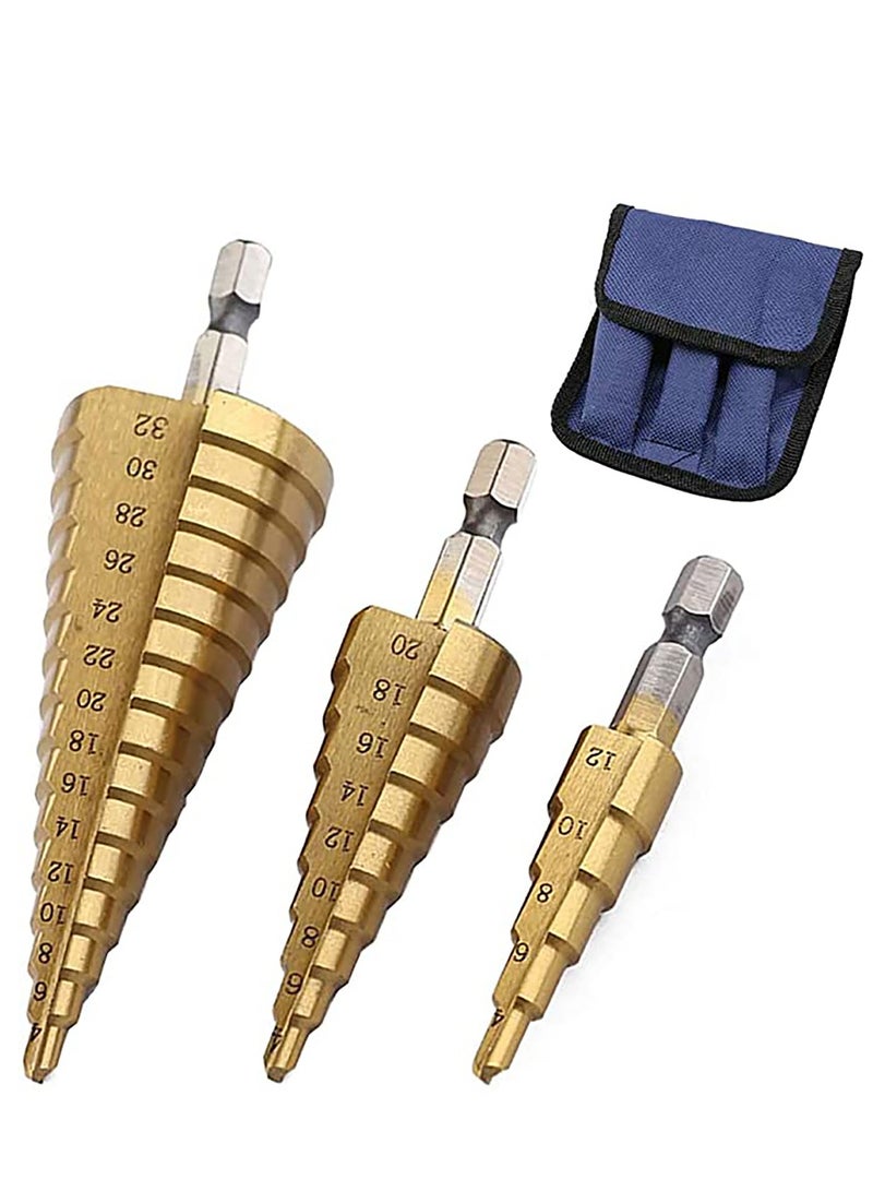Excefore Large HSS Steel Step Cone Drill Titanium Bit Set, Perfect Step Drill Bits suitable for drill holes in various material, High-Speed Bit Set - Image 1