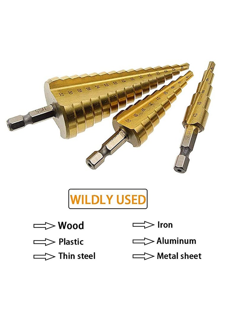 Excefore Large HSS Steel Step Cone Drill Titanium Bit Set, Perfect Step Drill Bits suitable for drill holes in various material, High-Speed Bit Set - Image 3