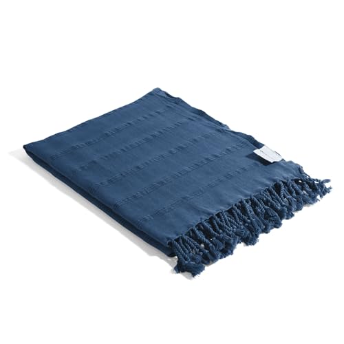 InfuseZen Stonewashed Turkish Bath & Beach Towel –100% Organic Turkish Cotton - Soft, Lightweight, Absorbent - Quick Dry, Sand Free - Swim, Pool, Shower, Travel - Peshtemal, Hammam Spa Towel - Blue - Image 1