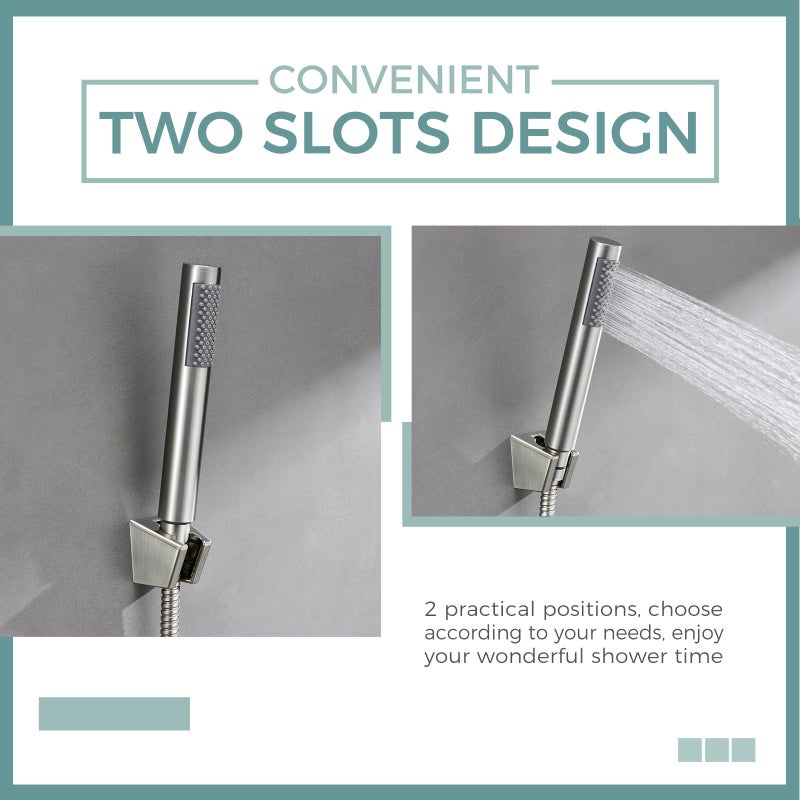Aomasi Handheld Shower Head Bracket With Two Slot  Aomasi Bidet Sprayer Hanger Bathroom Hose Shower Wand Holder Wall Mount Brushed Nickel - Image 3