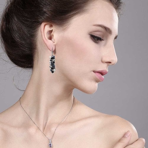 Gem Stone King 2 Inch Black and Silver Cluster Faceted Crystal Dangle Hook Earrings For Women - Image 3