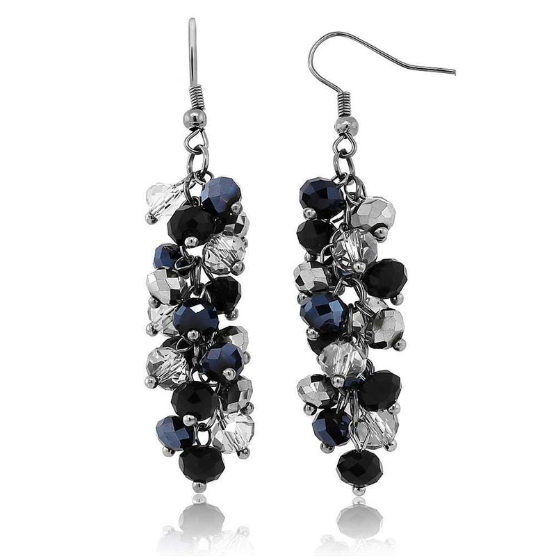 Gem Stone King 2 Inch Black and Silver Cluster Faceted Crystal Dangle Hook Earrings For Women - Image 5