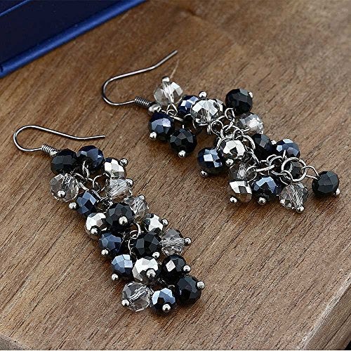 Gem Stone King 2 Inch Black and Silver Cluster Faceted Crystal Dangle Hook Earrings For Women - Image 4