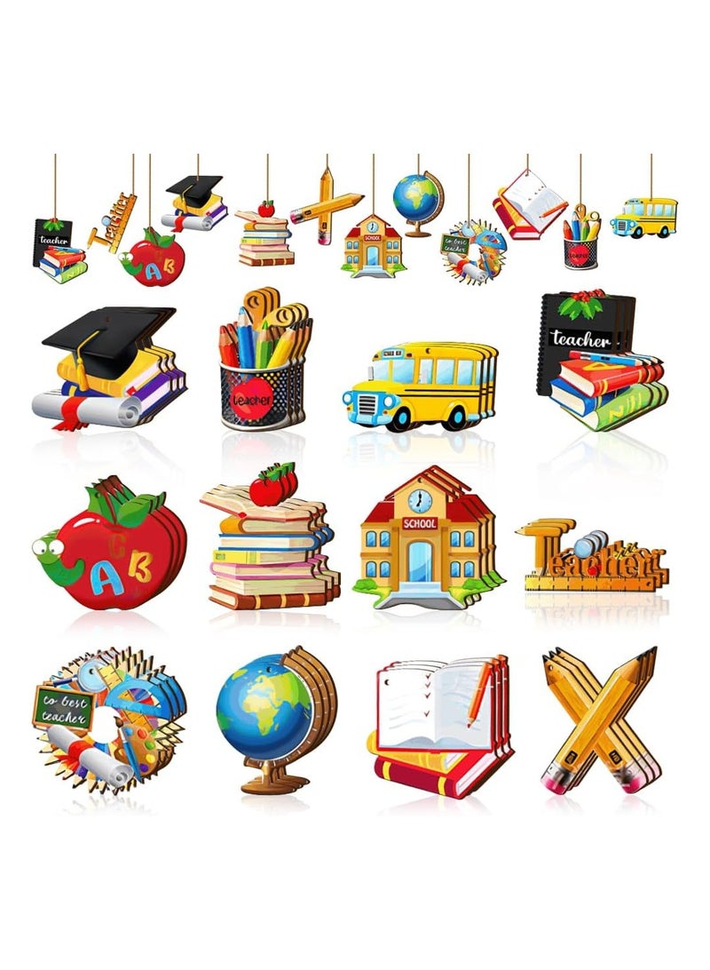 Back to School Ornaments Wooden Hanging Banner Decorations First Day of School Classroom Hanging Decor Welcome Back to School Party Decorations Supplies (Classic Style, 36)
