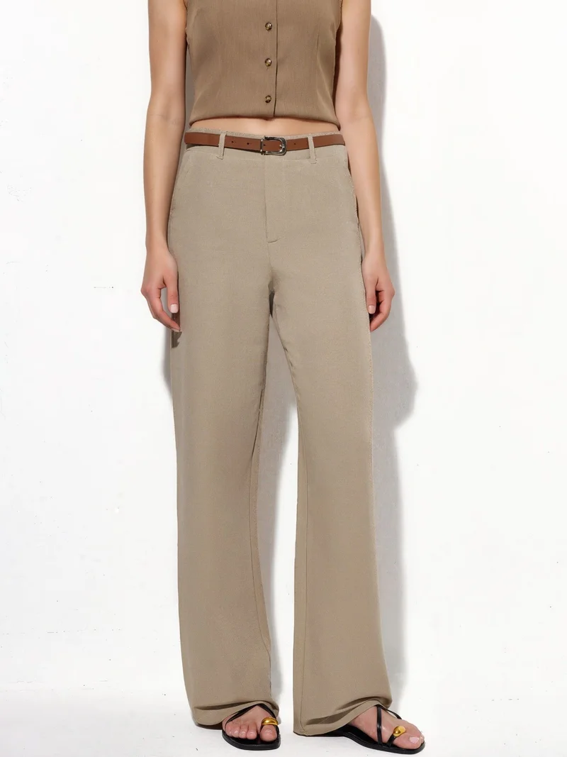 HICCUP Belted Linen-Look Straight Leg Trousers