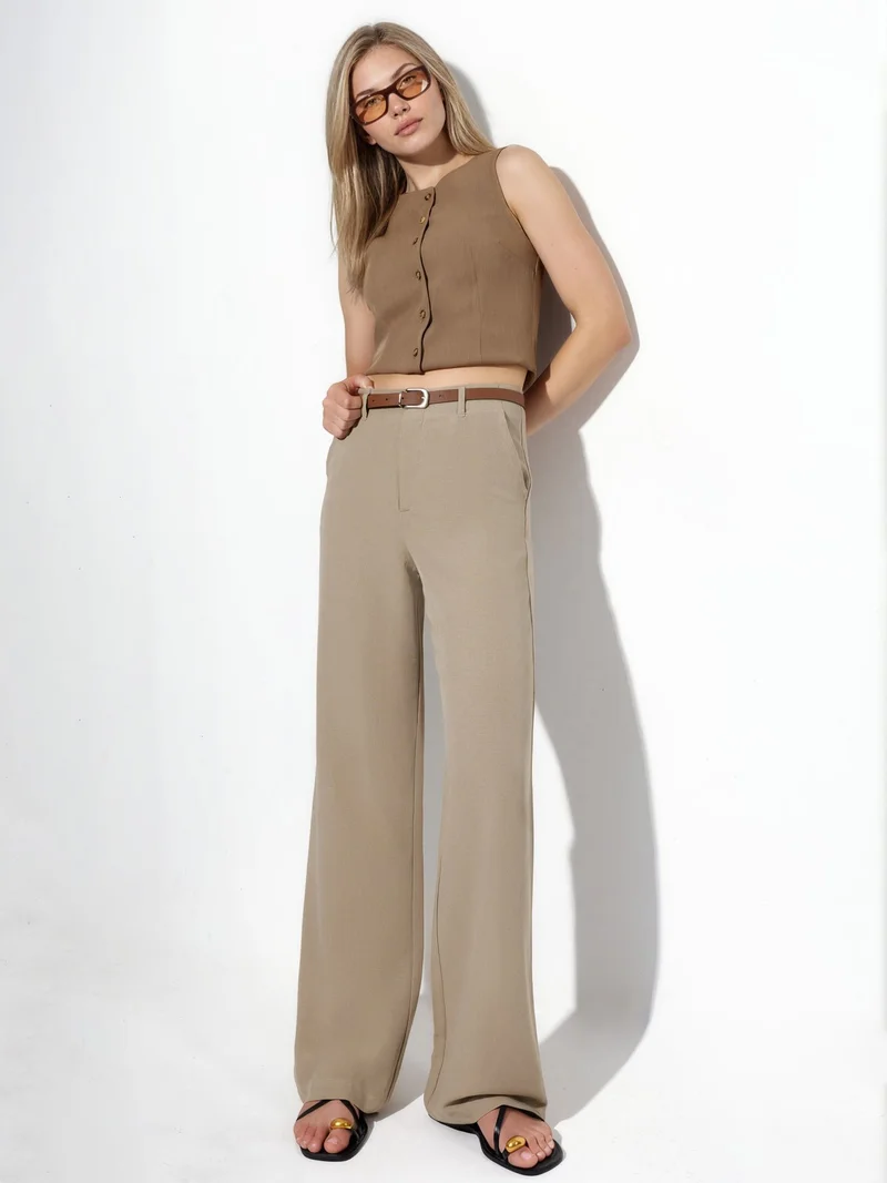 HICCUP Belted Linen-Look Straight Leg Trousers