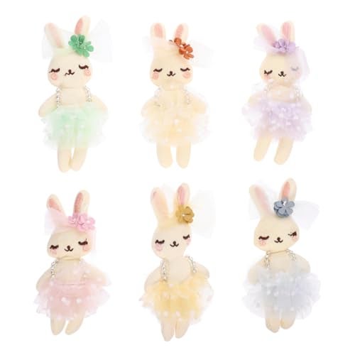 SAFIGLE 6pcs Small Stuffed Bunnies Mini Plush Easter Bunny Animals Rabbit Doll in Gingham Dress Soft Plush Rabbit Dolls for Kids Perfect for Easter Playtime and Decoration - Image 1