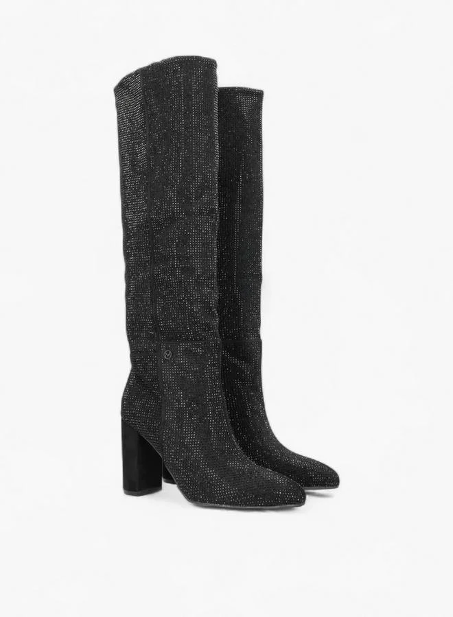 MEXX Embellished High Shaft Boots With Block Heel