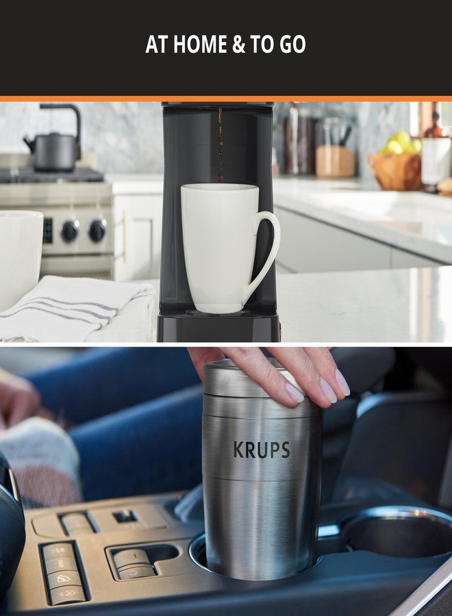 KRUPS Simply Brew To Go Single Serve Drip Coffee Maker with Travel Mug Included, 14 fluid ounces, Black & Stainless Steel - Image 4