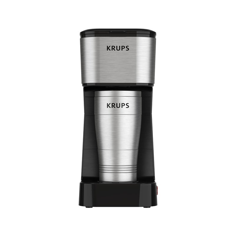 KRUPS Simply Brew To Go Single Serve Drip Coffee Maker with Travel Mug Included, 14 fluid ounces, Black & Stainless Steel - Image 1