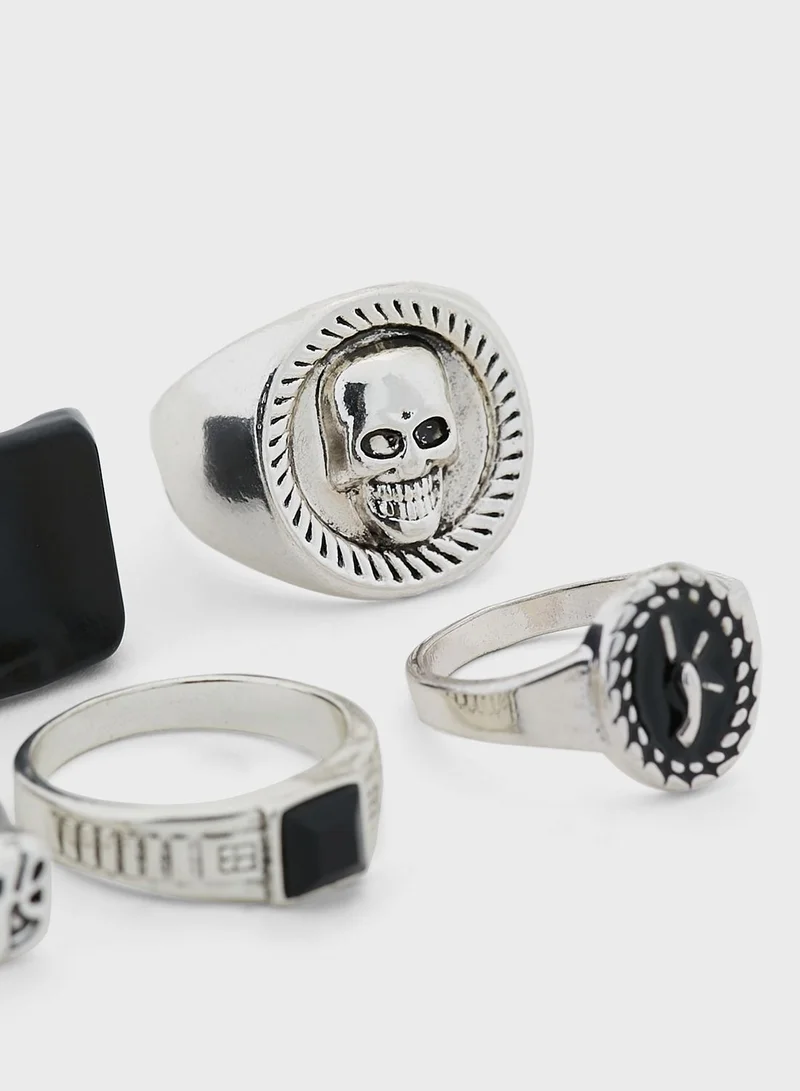 Seventy Five 6 Pack Mix Skull Ring Set