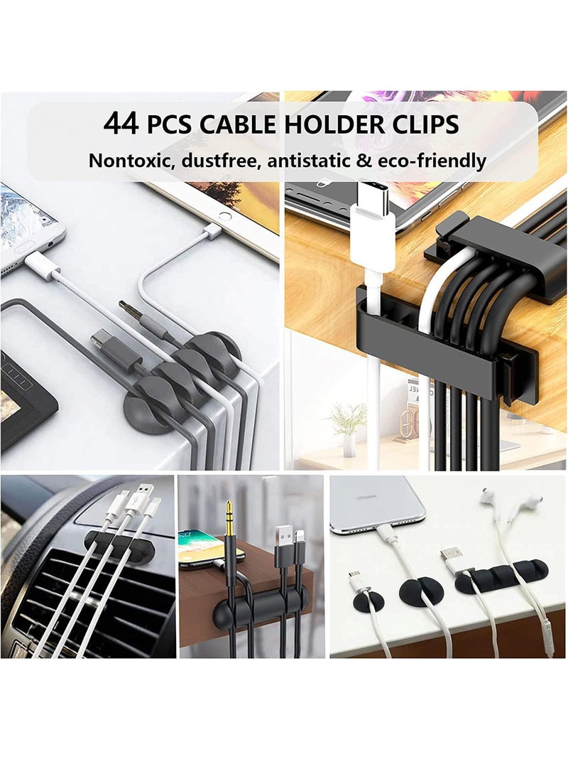 Uwals 280-PCS Cord Management Organizer Kit 4 Cable Sleeve split with 44 Self Adhesive Cable Clips Holder, 10pcs and 2 Roll Self Adhesive tie and 200 Fastening Cable Ties for TV Office Car Desk Home  - Image 2