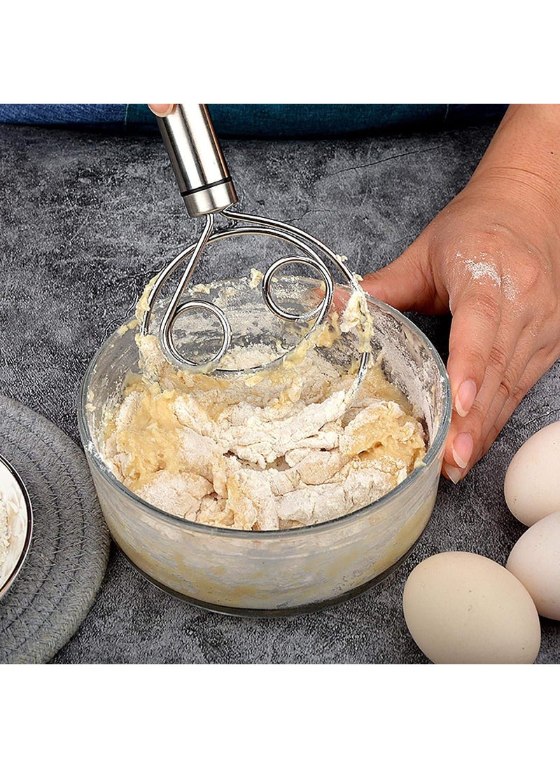 PURCHASE PLUSE PURCHASE PLUSE Dough Whisk Food Grade Stainless Steel Hand Bread Whisk Dough Scraper Baking Tool for Bread Pastry or Pizza Dough Silver  - Image 2