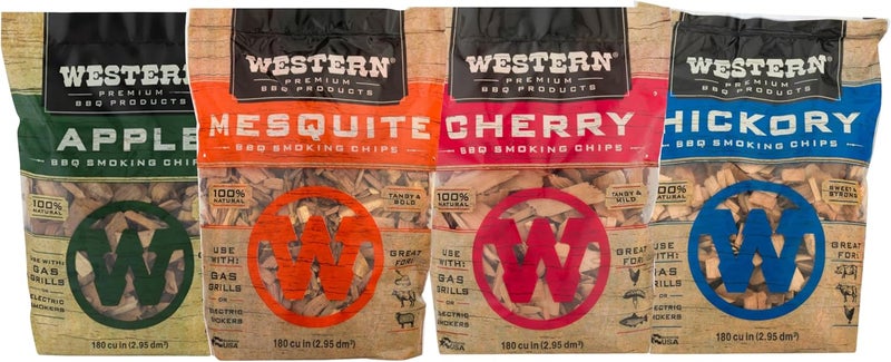 Western BBQ Smoking Wood Chips Variety Pack (4-Pack) – Apple, Mesquite, Hickory & Cherry – 100% Real Wood – Perfect for Pork, Beef, Chicken, Fish & Vegetables (Variety) - Image 1