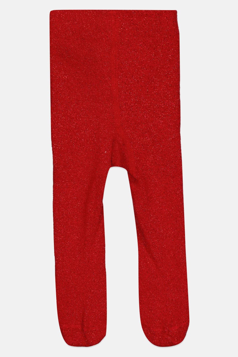 Cool Club Toddlers Girl Metallic Tights, Red - Image 2