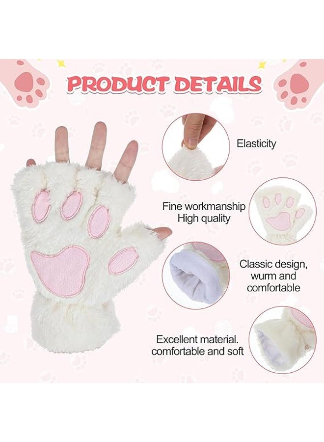 قفازات قطط بدون أصابع على شكل مخلب دب فروي لطيف على شكل مخلب قطط، قفازات شتوية ناعمة ودافئة من الفرو الصناعي - Image 3