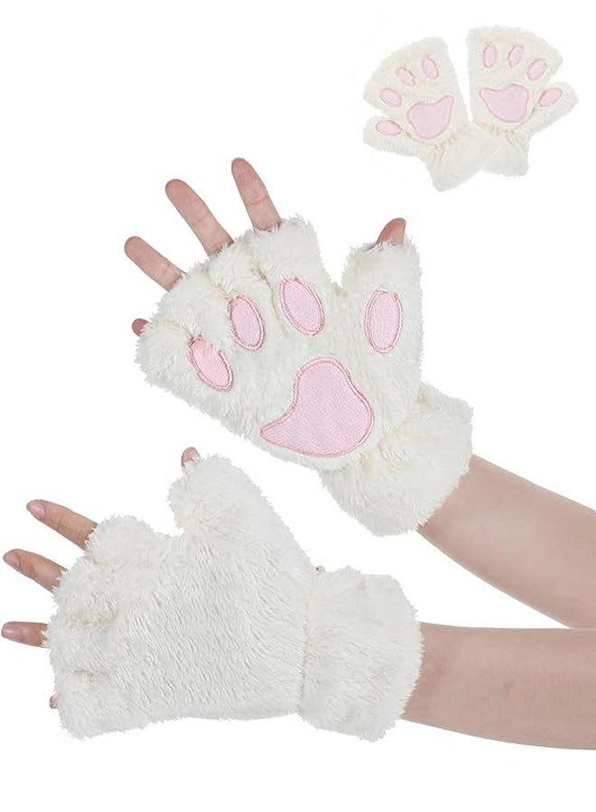 قفازات قطط بدون أصابع على شكل مخلب دب فروي لطيف على شكل مخلب قطط، قفازات شتوية ناعمة ودافئة من الفرو الصناعي - Image 1