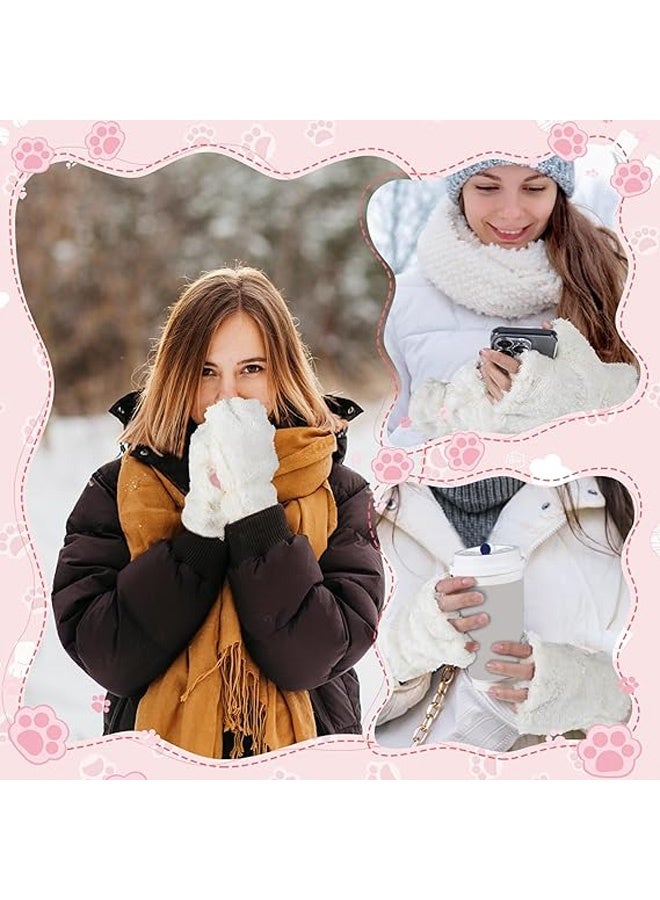 قفازات قطط بدون أصابع على شكل مخلب دب فروي لطيف على شكل مخلب قطط، قفازات شتوية ناعمة ودافئة من الفرو الصناعي - Image 4