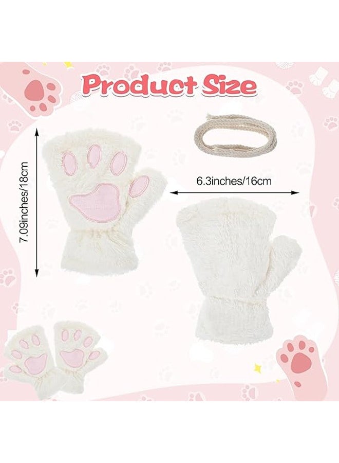قفازات قطط بدون أصابع على شكل مخلب دب فروي لطيف على شكل مخلب قطط، قفازات شتوية ناعمة ودافئة من الفرو الصناعي - Image 2