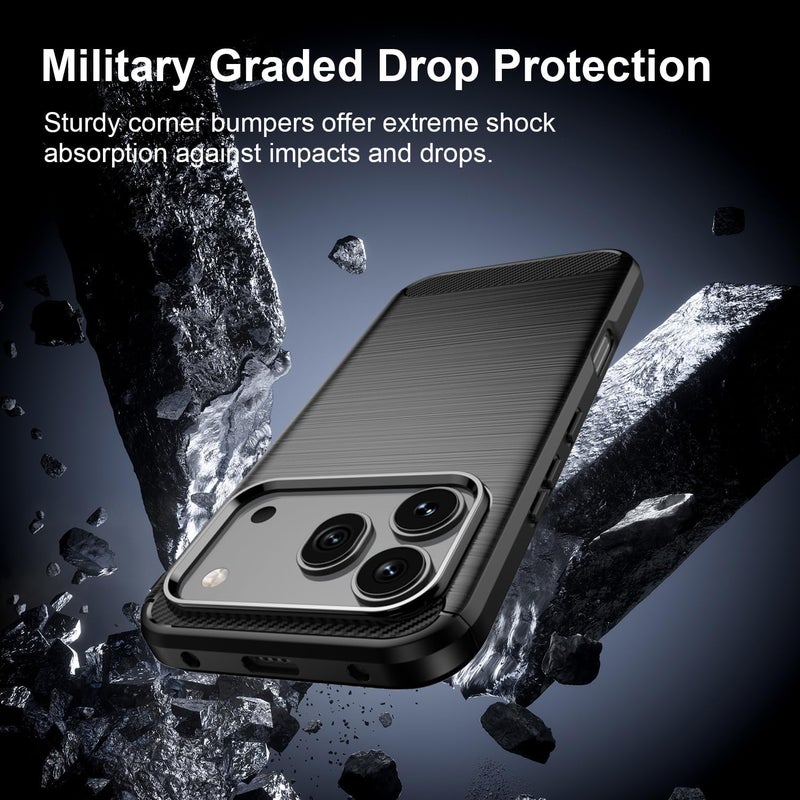 بارالونا غطاء لـ Honor 600 Pro، [مقاوم للصدمات بدرجة عسكرية]، غطاء هاتف نحيف بنسيج ألياف الكربون، مقاوم للخدوش وخفيف الوزن - أسود - Image 3