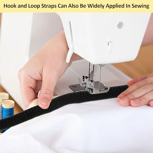 Opvixi Hook and Loop Straps 1inch x 32ft with 50 Metal Buckles, Cut to Length Cinch Straps Heavy Duty, Adjustable Fastening Cable Straps, Reusable Nylon Securing Cord Ties for Organizer, Black - Image 4