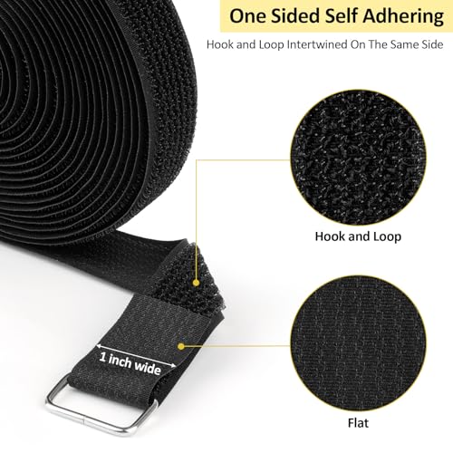 Opvixi Hook and Loop Straps 1inch x 32ft with 50 Metal Buckles, Cut to Length Cinch Straps Heavy Duty, Adjustable Fastening Cable Straps, Reusable Nylon Securing Cord Ties for Organizer, Black - Image 3