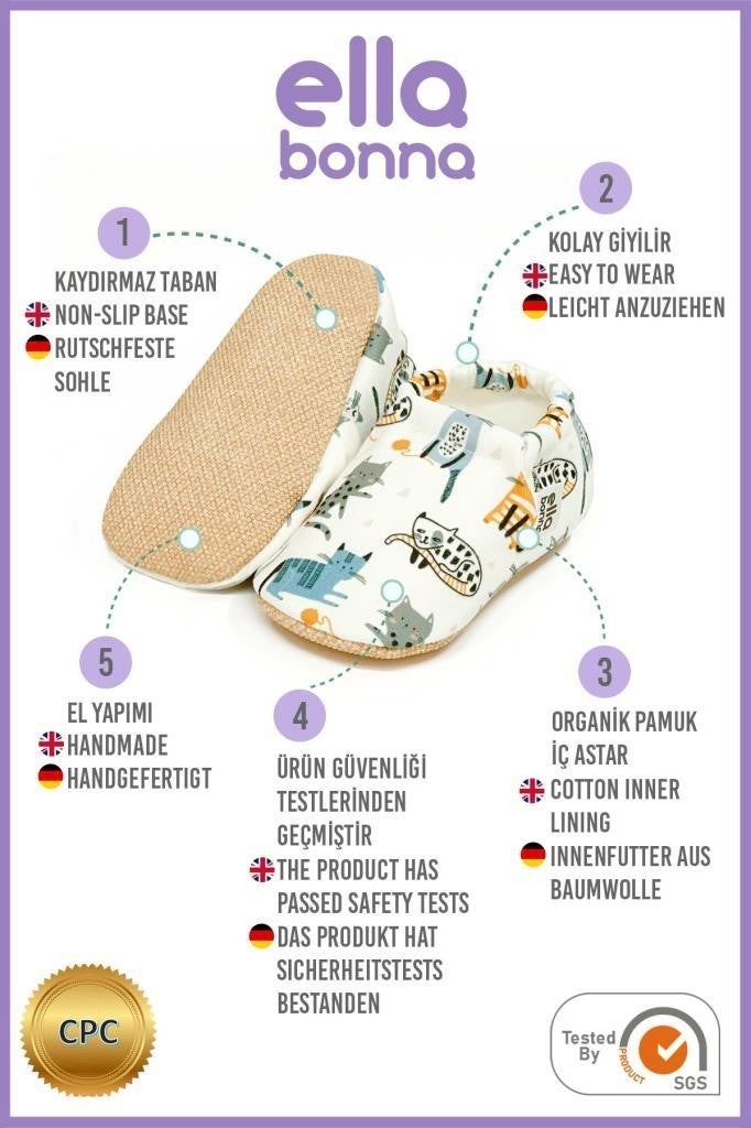 Ella Bonna Patterned Baby Booties, Non-Slip Sole, Home Nursery Shoes Slippers, Cats  - Image 4