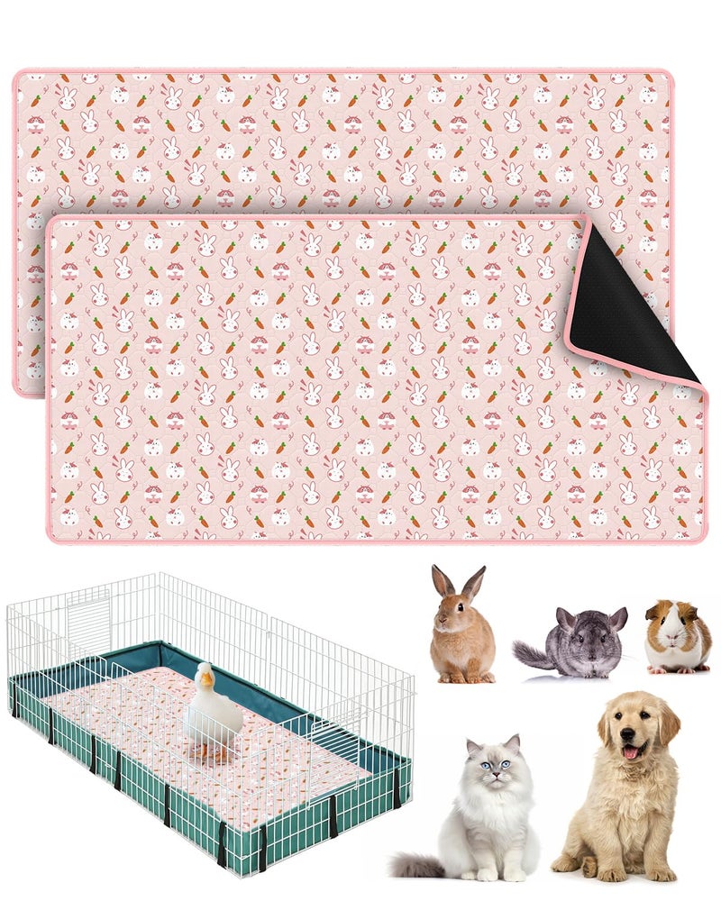 Bissap 2 Packs Guinea Pig Cage Liners, 47''X24'' Washable Guinea Pig Pee Pads Non Slip Reusable Fast and Super Absorbent Bedding for Small Animals Rabbit Hamster Chinchillas Rat - Pink - Image 1