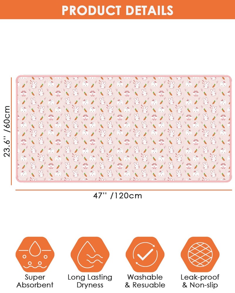 Bissap 2 Packs Guinea Pig Cage Liners, 47''X24'' Washable Guinea Pig Pee Pads Non Slip Reusable Fast and Super Absorbent Bedding for Small Animals Rabbit Hamster Chinchillas Rat - Pink - Image 2