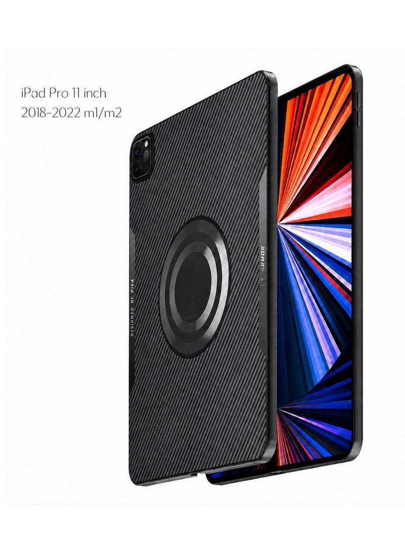 PIVA 2-in-1 Magnetic Gaming Protective Case, Carbon Fiber TPU Cover with Built-In Magnetic Ring, Thermal Conductive Structure, Shock-Resistant Protection, Compatible with Magnetic Coolers – for iPad Pro 11 inch 2018–2022 M2 - Image 1