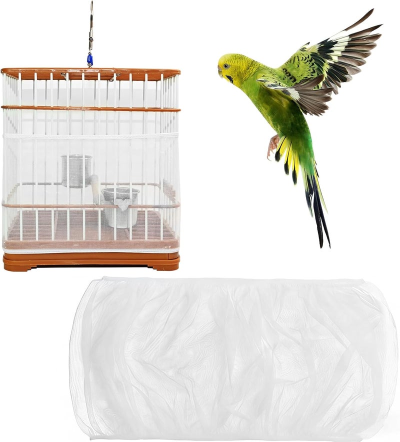 Quadafy Bird Cage Seed Catcher Guard, Adjustable Stretchy Net Cover for Parrot Enclosures, Bird Cage Skirt Netting, Seed Catcher for Protective Shield for Parrot Enclosures (White) - Image 1