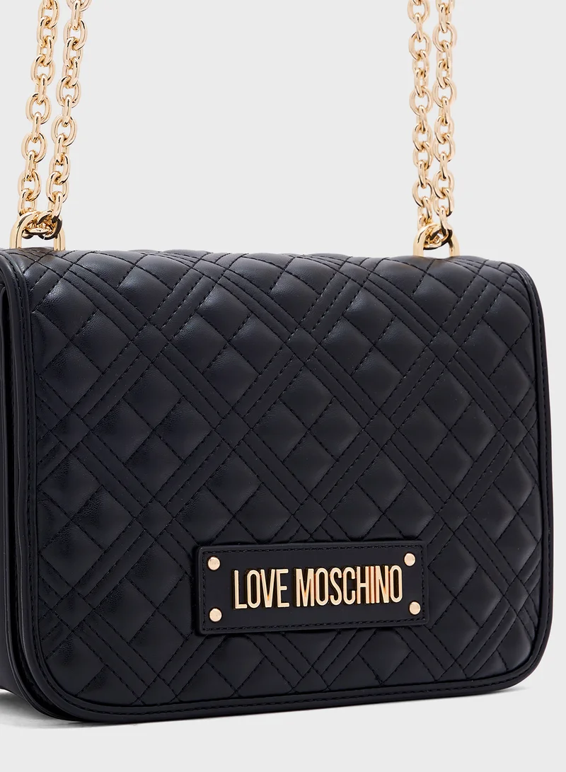 لوف موسكينو Quilted Chain Detailed Flap Over Crossbody